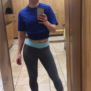 Gray and blue exercise leggings
